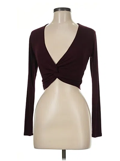 Pre-owned Olivaceous Long Sleeve Top Burgundy V-neck Tops