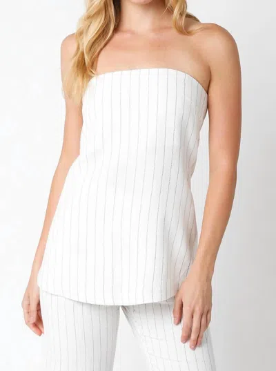 Olivaceous Longline Pinstripe Tube Top In Ivory/black In Multi