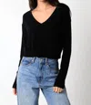 Olivaceous V-neck Cropped Sweater In Black In Black