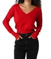 Olivaceous Loren V Neck Sweater In Scarlet In Red