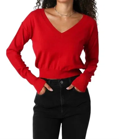 Olivaceous Loren V Neck Sweater In Scarlet In Red