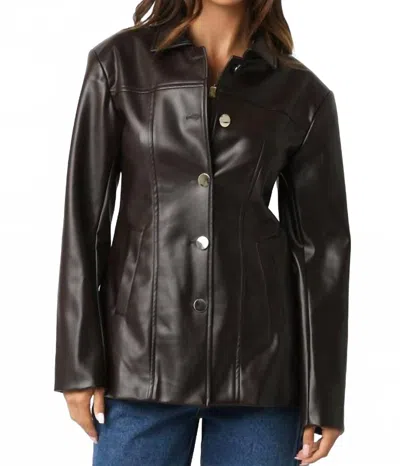 Olivaceous Lucia Faux Leather Blazer Jacket In Brown In Black