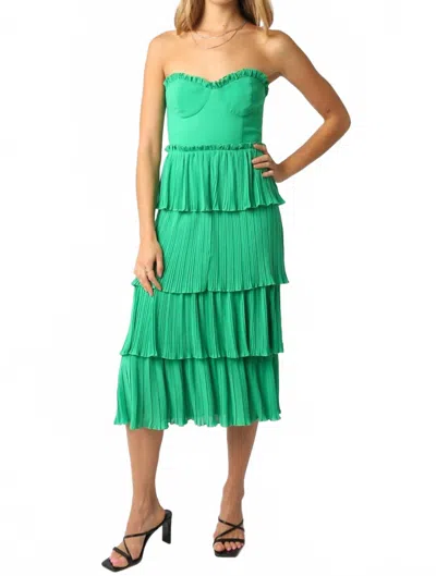 Olivaceous Lyla Strapless Ruffle Midi Dress In Green