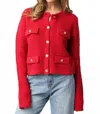 Olivaceous Maci Knit Button Cardigan In Scarlet In Red