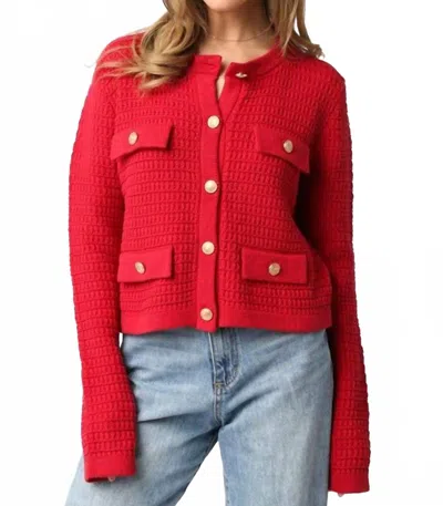 OLIVACEOUS MACI KNIT BUTTON CARDIGAN IN SCARLET
