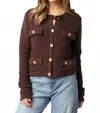 Olivaceous Maggie Button Sweater In Brown In Animal Print