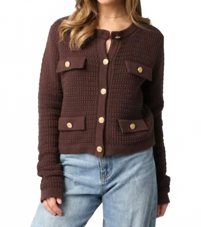 Olivaceous Maggie Button Sweater In Brown In Animal Print