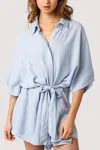 Olivaceous Mara Stripe Romper In Blue In Blue