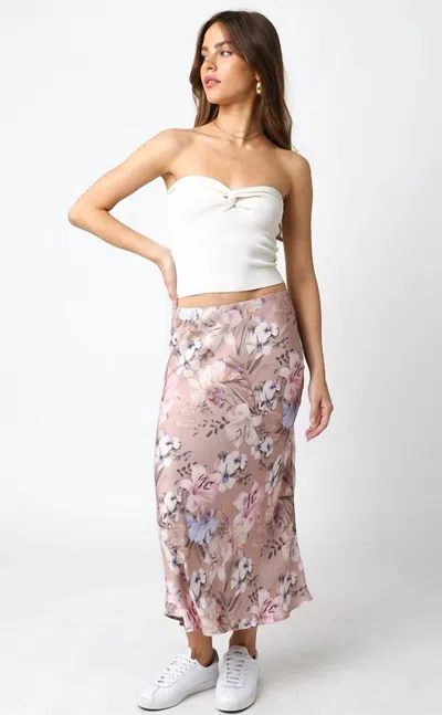 Olivaceous Marina Floral Midi Skirt In Pink In White