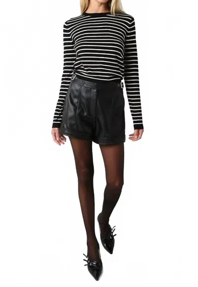 Olivaceous Maya Striped Crew Neck Sweater In Black/cream