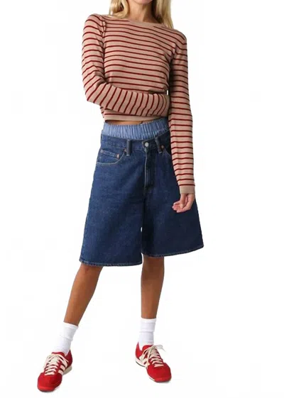 Olivaceous Maya Striped Crew Neck Sweater In Taupe/scarlet In Brown