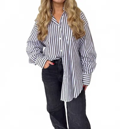 Olivaceous Mayra Stripe Button Down Shirt In Brown In Blue
