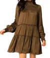 Olivaceous Meg Mockneck Babydoll Dress In Martini In Brown
