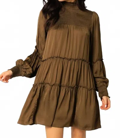 Olivaceous Meg Mockneck Babydoll Dress In Martini In Brown