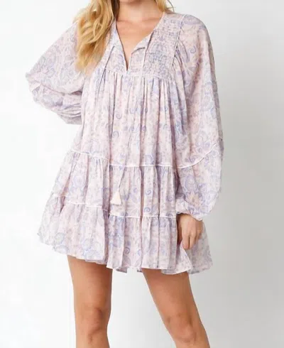 Olivaceous Megan Tiered Dress In Pink Floral In Purple