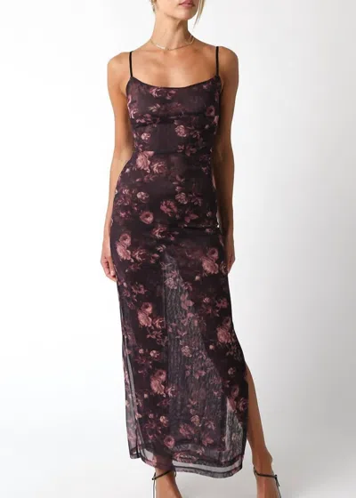Olivaceous Mesh Floral Maxi In Red
