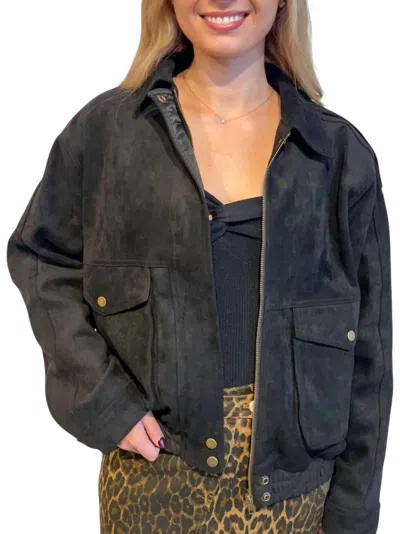 Olivaceous Mia Faux Suede Jacket In Black