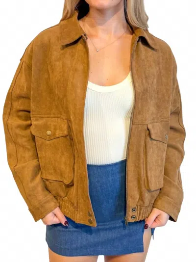 Olivaceous Mia Faux Suede Jacket In Brown