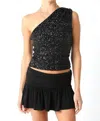 Olivaceous Mia One Shoulder Sequin In Black In Black