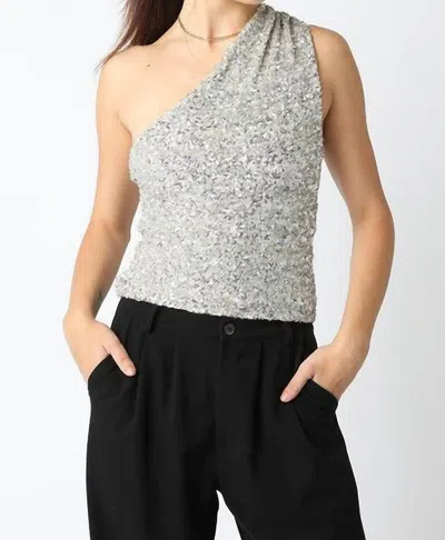 Olivaceous Mia One Shoulder Sequin In Champagne Silver In Multi