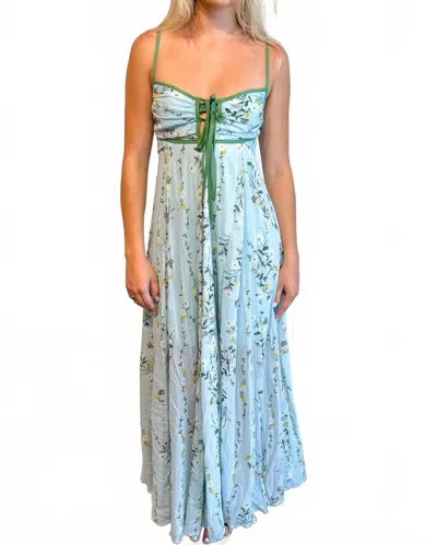 Olivaceous Monica Printed Maxi Dress In Blue In Green