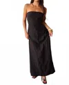 Olivaceous Moonlight Linen Maxi Dress In Black In Black