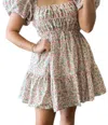 Olivaceous Multi Floral Bubble Sleeve Dress In Cream/pink In Multi