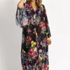 OLIVACEOUS MULTIFLORAL TIE NECK COVERUP MAXI