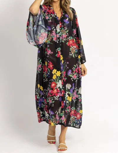 Olivaceous Multifloral Tie Neck Coverup Maxi In Black