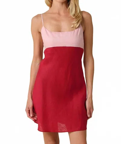 Olivaceous Noir Contrast Linen Mini Dress In Pink Red In Multi