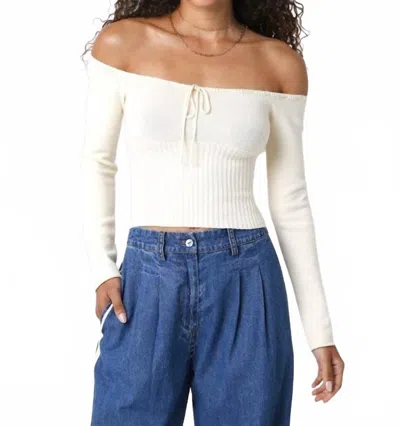 Olivaceous Off Shoulder Sweater With Ties In White