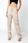 Olivaceous On The Low Satin Cargo Pants In Light Khaki In Pink
