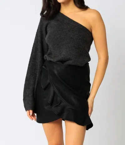 Olivaceous One Shoulder Sweater In Charcoal In Grey