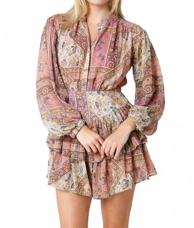 Olivaceous Paisley Long Sleeve Mini Dress In Multi