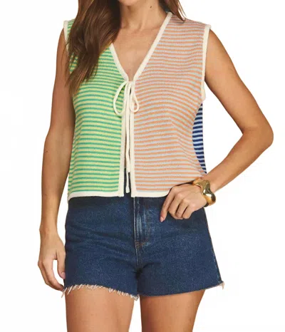 Olivaceous Palette Play Sleeveless Knit Top In Green Mix/mauve Mix/ivory In Multi