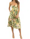 Olivaceous Pear Print Midi Dress In Green In Green