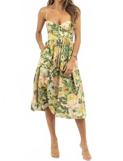 Olivaceous Pear Print Midi Dress In Green