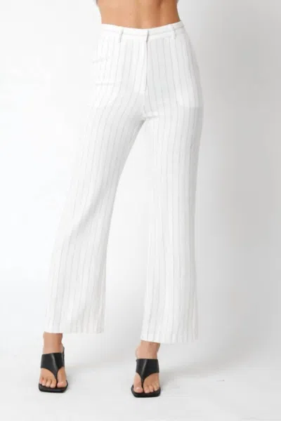 OLIVACEOUS PINSTRIPE PANTS IN IVORY/BLACK
