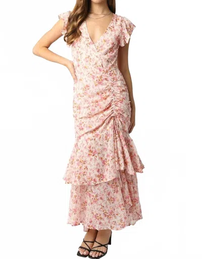 Olivaceous Presley Floral Dress In Cream Pink In Multi