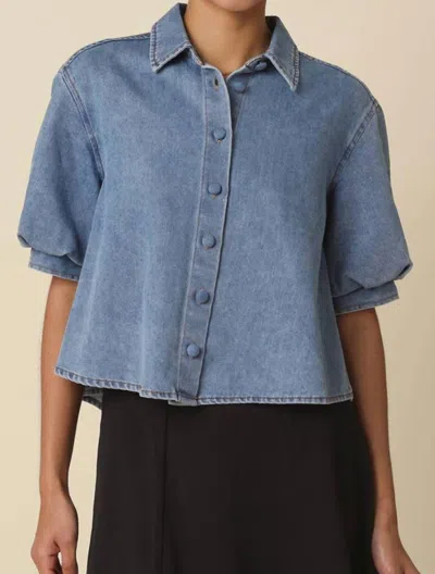 Olivaceous Puff Sleeve Top In Denim In Blue