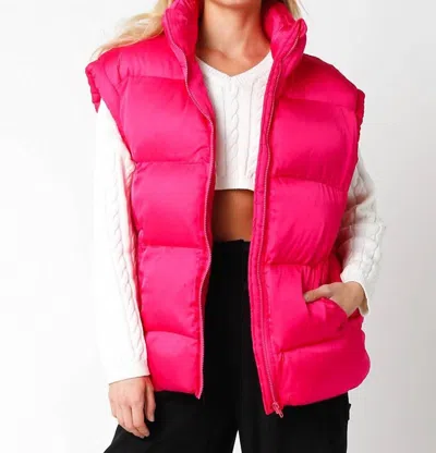 Olivaceous Puffer Vest In Hot Pink