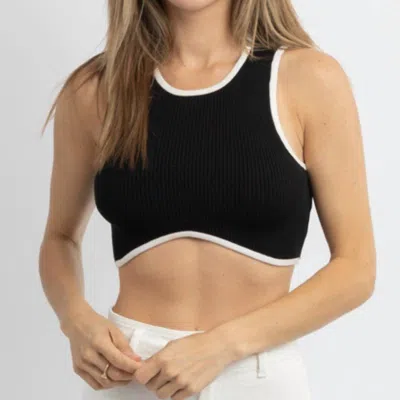 Olivaceous Rena Ribbed Crop In Black + Ivory