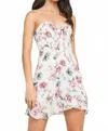 Olivaceous Restless Beauty Floral Print Strapless Tie-front Mini Dress In White/print In Multi