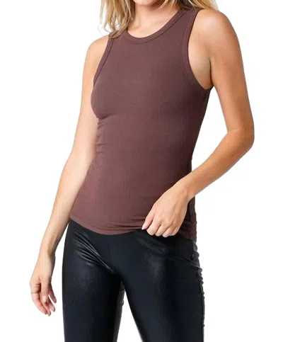 Olivaceous Ribbed Back Peep Show Muscle Tank In Brown