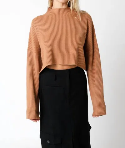 Olivaceous Ribbed Bell Sleeve Sweater In Brown