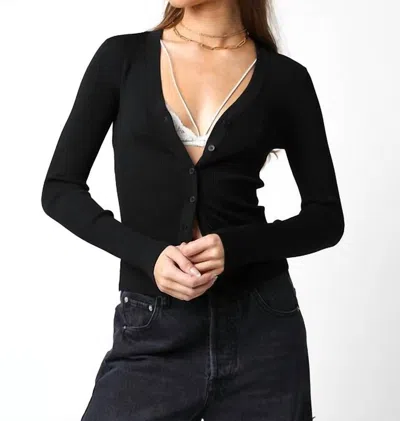 Olivaceous Ribbed Cardigan In Black