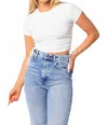 Olivaceous Ribbed Cropped Drawstring Tee In White In White