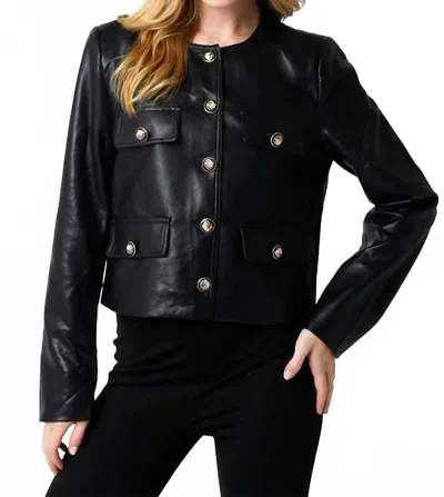 Olivaceous Romi Faux Leather Jacket With Buttons In Black