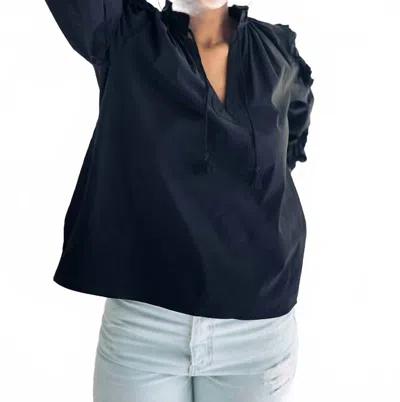 Olivaceous Ruby Peasant Top In Black In Blue