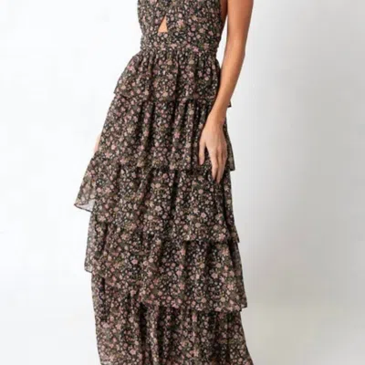 Olivaceous Ruffle Skirt Maxi Dress In Multi